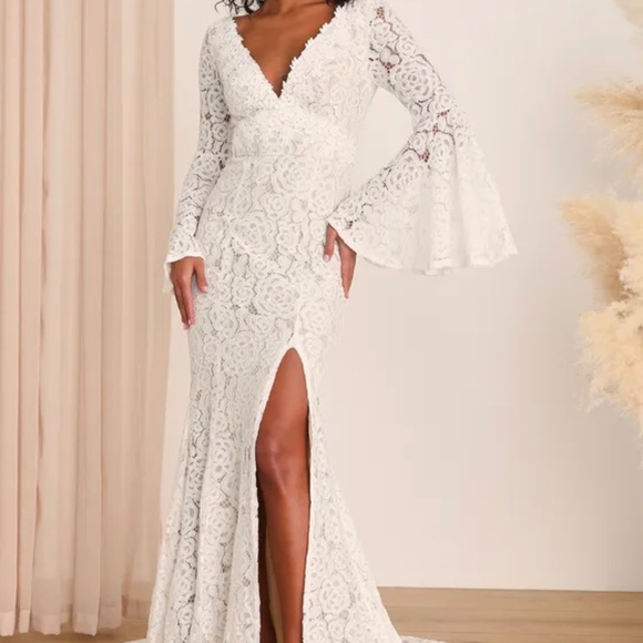 Duchess Ivory Lace Bell Sleeve Maxi Dress - Picture 1 of 10